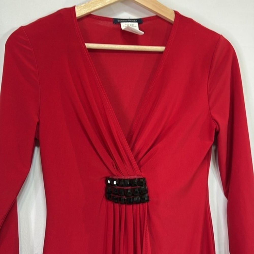 👯‍♀️ Boston, proper red Matt jersey dress with black gemstones